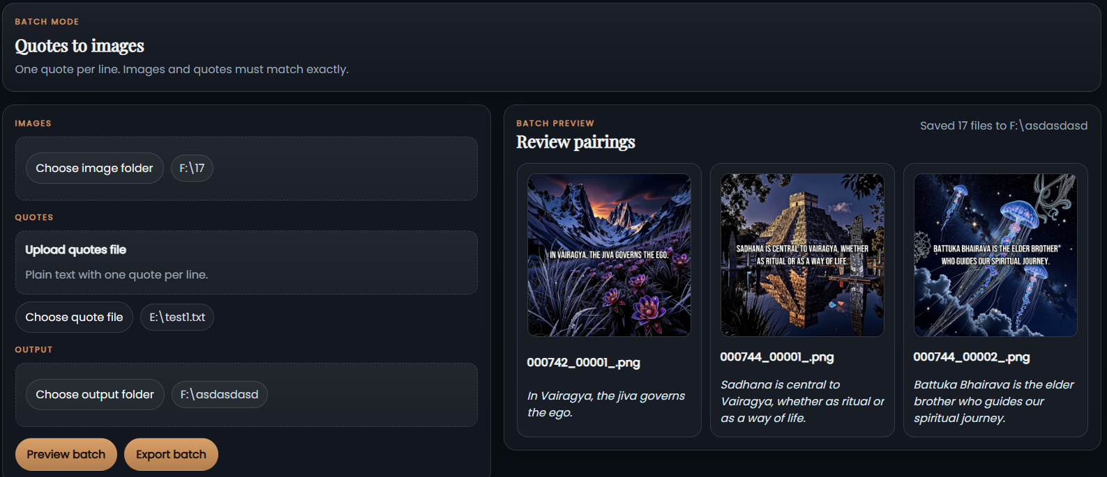 OfflineGram Composer batch mode for quotes to images